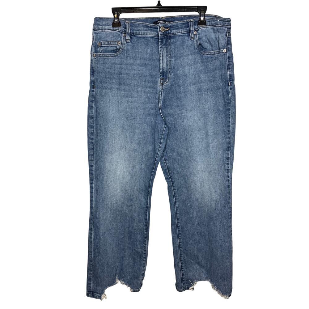 Calvin Klein Blue High Rise Bootcut Raw Shark Bite Hem Jeans Size‎ 33 Plus Size